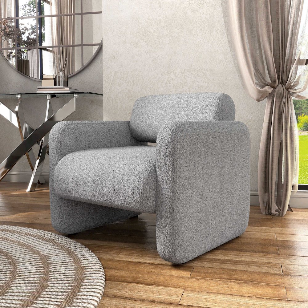 Luna Boucle Fabric Armchair with Rounded Corners. Picture 5