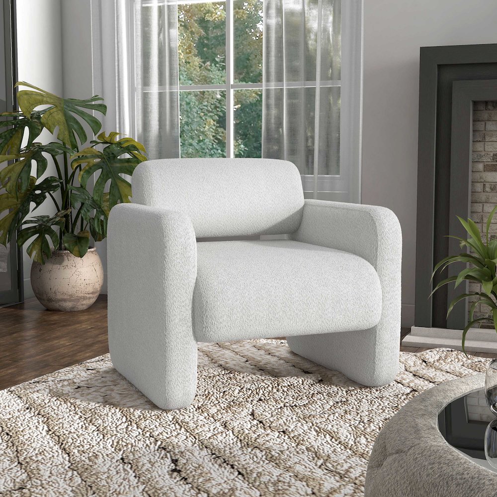 Luna Boucle Fabric Armchair with Rounded Corners. Picture 4