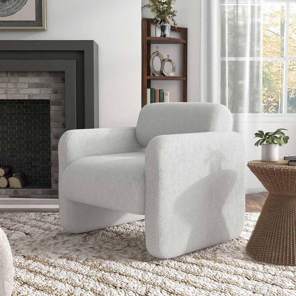 Luna Boucle Fabric Armchair with Rounded Corners. Picture 5
