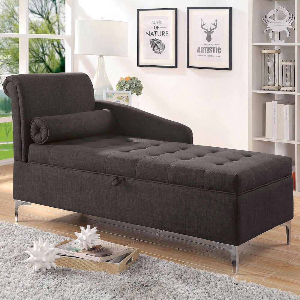Horsh Contemporary Fabric Storage Chaise in Gray. Picture 3