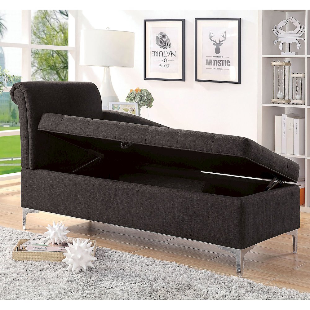 Horsh Contemporary Fabric Storage Chaise in Gray. Picture 4