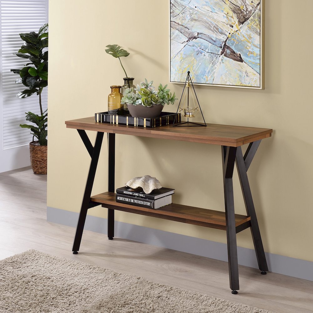 Horford Wood 1-Shelf Console Table in Matte Black. Picture 4