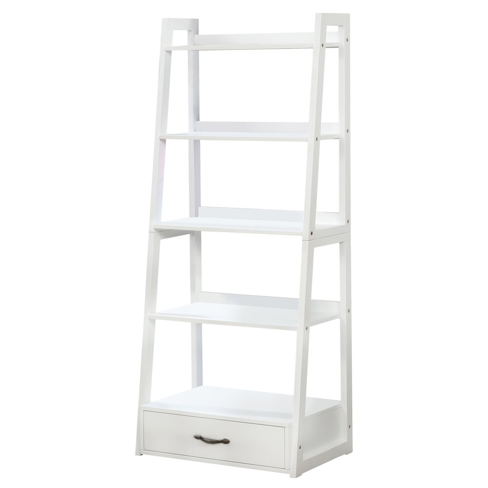 Ploomer Transitional Wood 1-Drawer Bookcase in White. Picture 1