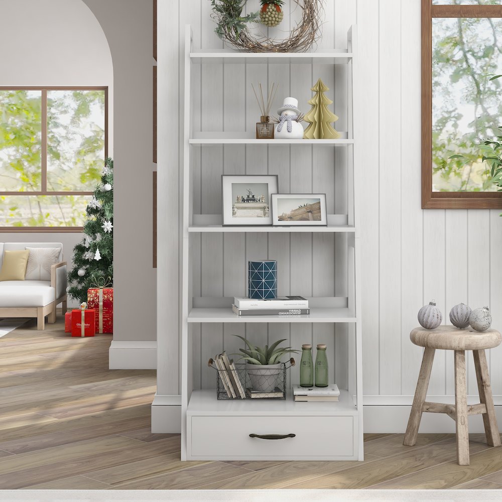 Ploomer Transitional Wood 1-Drawer Bookcase in White. Picture 4