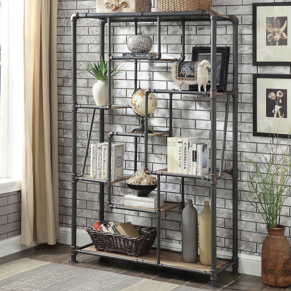 Alvin Industrial Metal 8-Shelf Bookcase in Sand Black. Picture 2