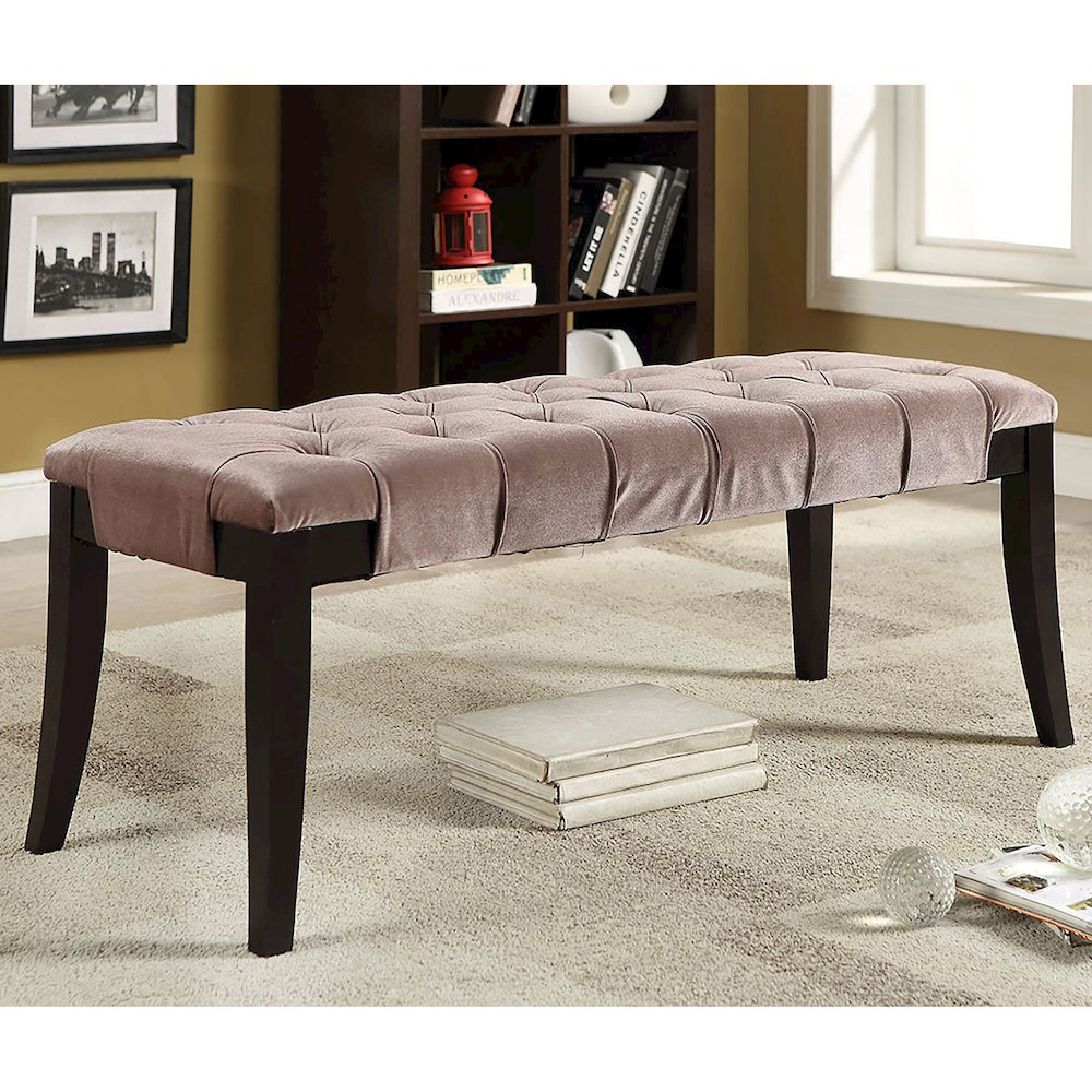 Dianne Contemporary Fabric Tufted Bench in Brown. Picture 2