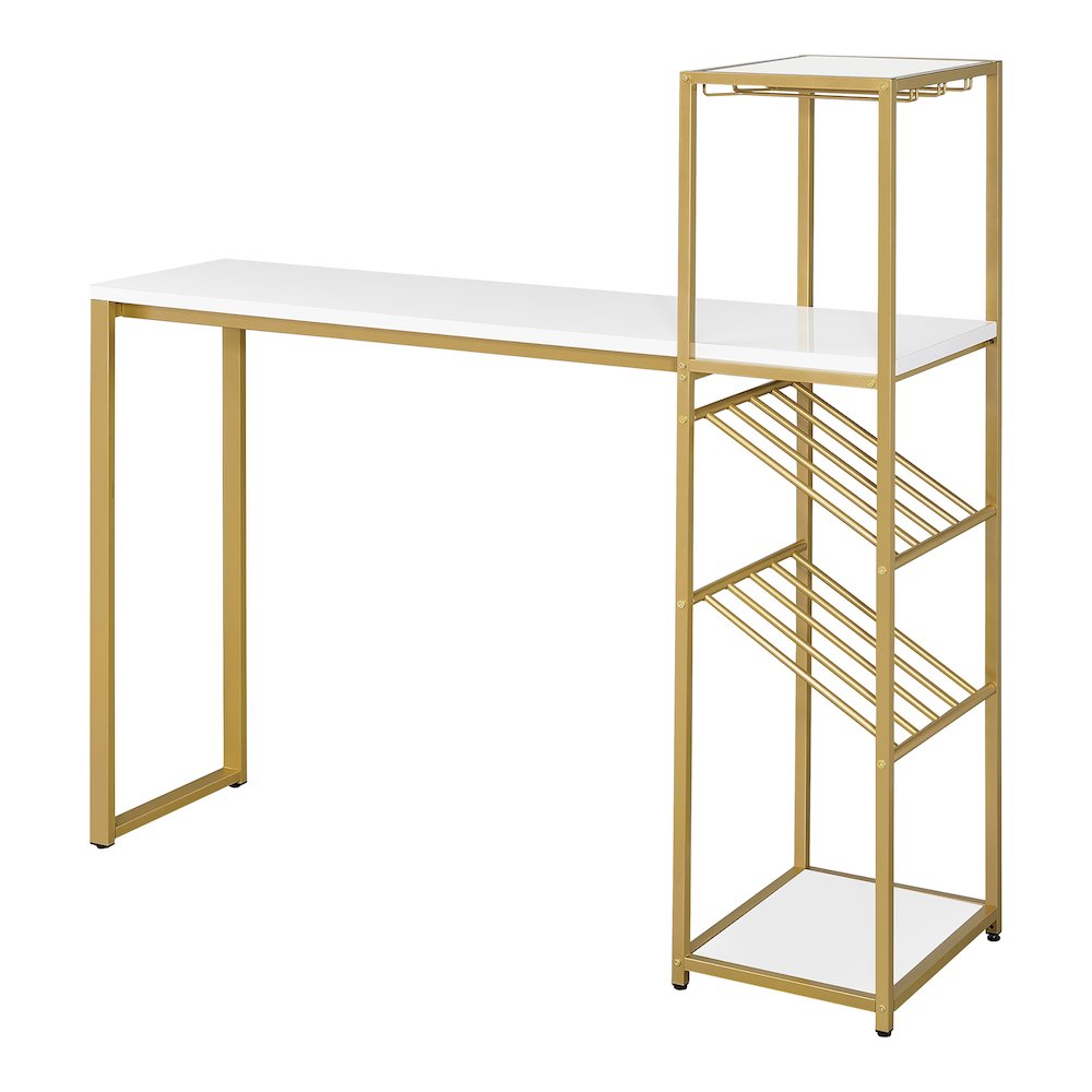 Regea Contemporary Metal Bar Table with Wine Shelf in Gold and White. Picture 1