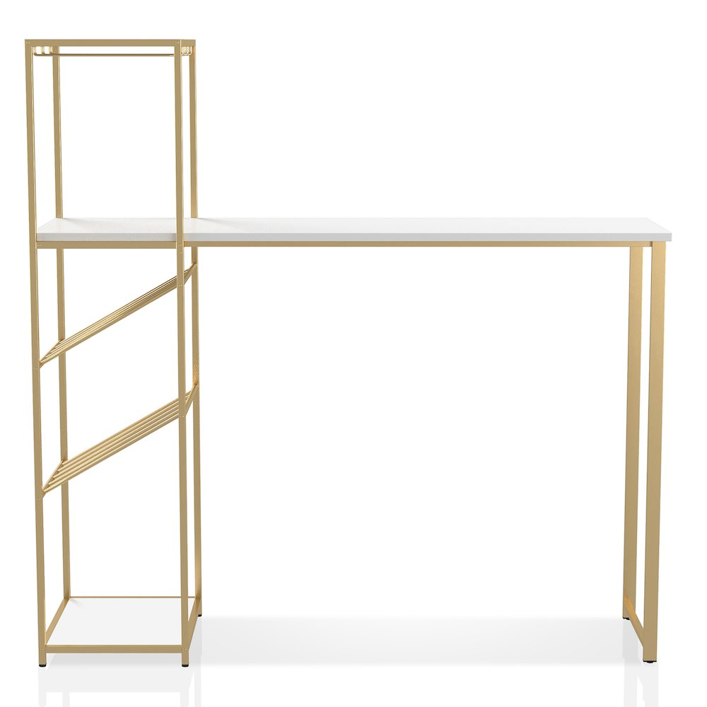 Regea Contemporary Metal Bar Table with Wine Shelf in Gold and White. Picture 4