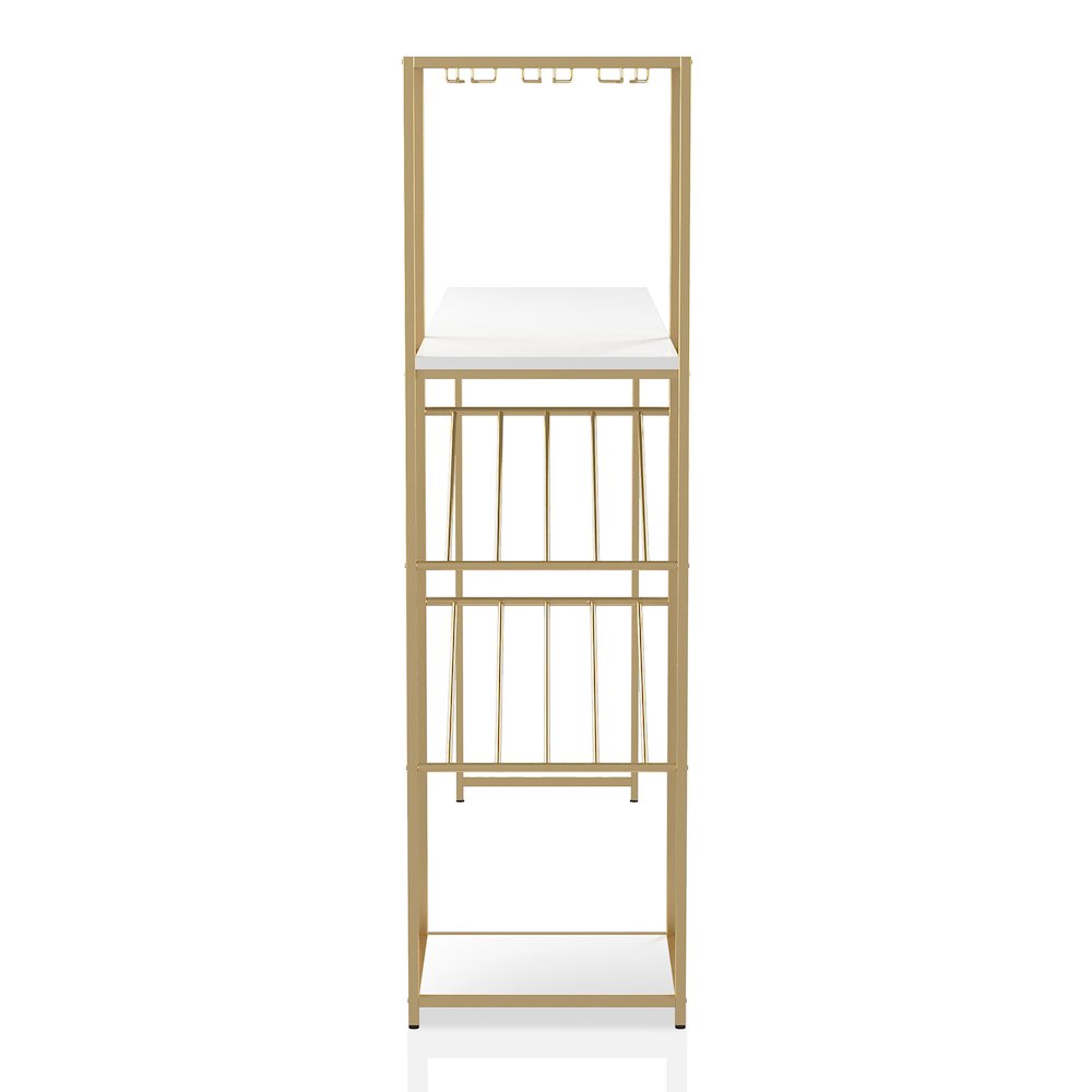 Regea Contemporary Metal Bar Table with Wine Shelf in Gold and White. Picture 2