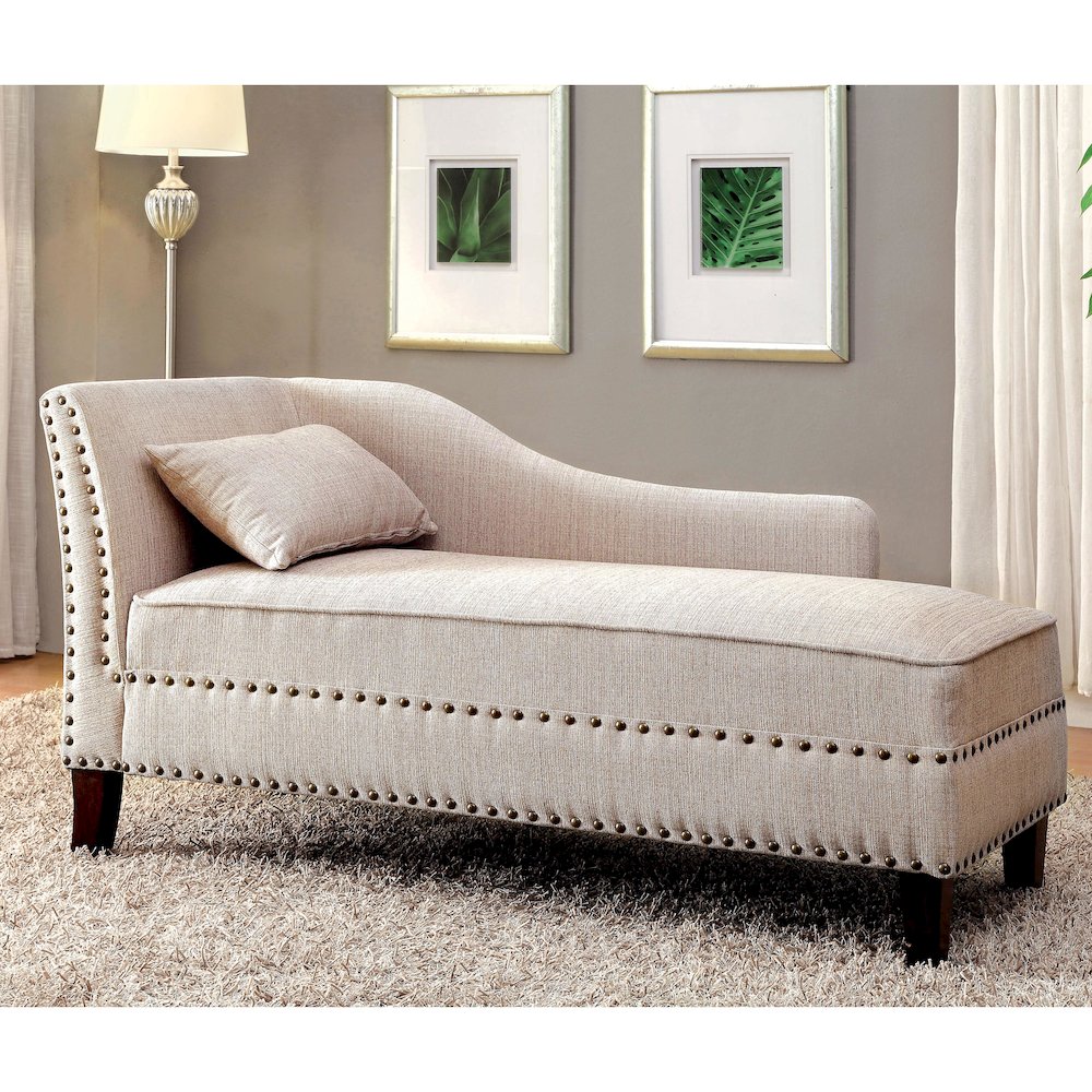 Jazlyn Contemporary Fabric Nailhead Chaise Lounge. Picture 2
