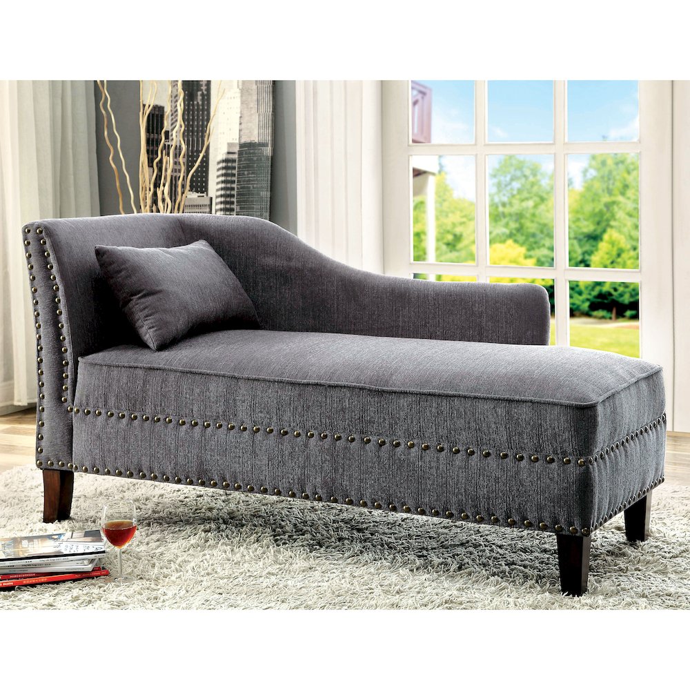 Jazlyn Contemporary Fabric Nailhead Chaise Lounge. Picture 2