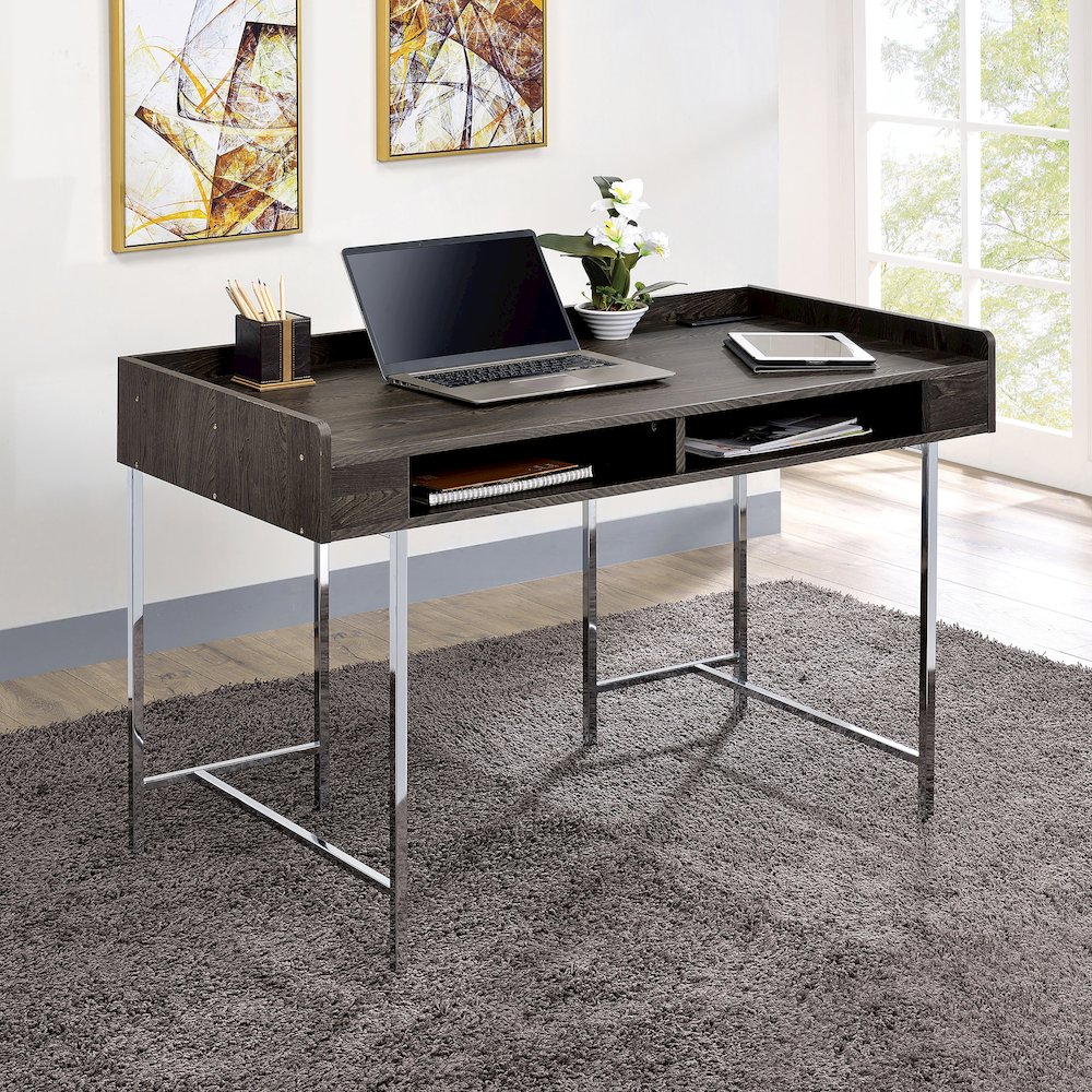Mod Metal 47-inch Computer Office Writing Desk with USB, Brown. Picture 3