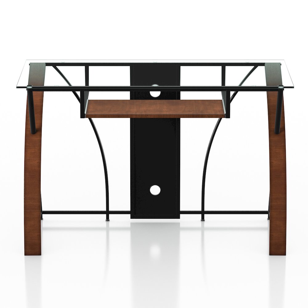 Kyran Contemporary Glass Top Computer Desk in Oak and Black. Picture 1