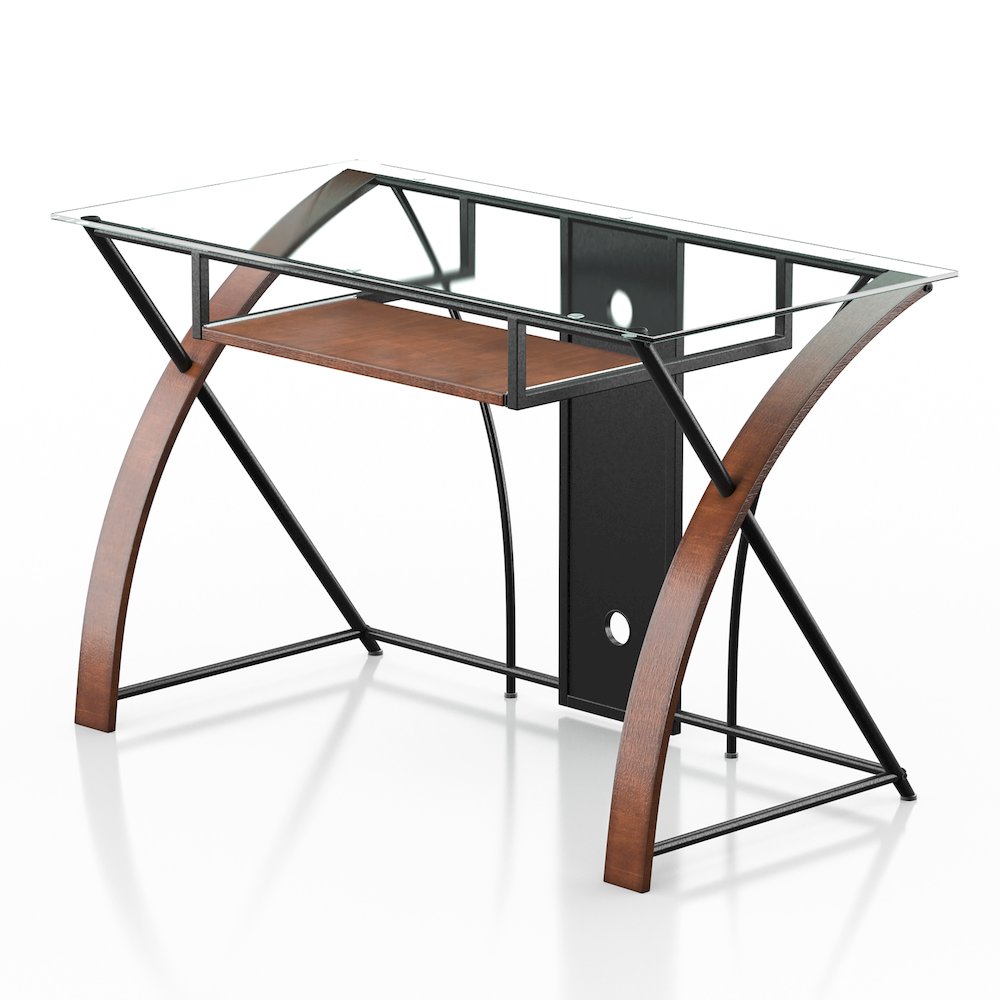 Kyran Contemporary Glass Top Computer Desk in Oak and Black. Picture 2