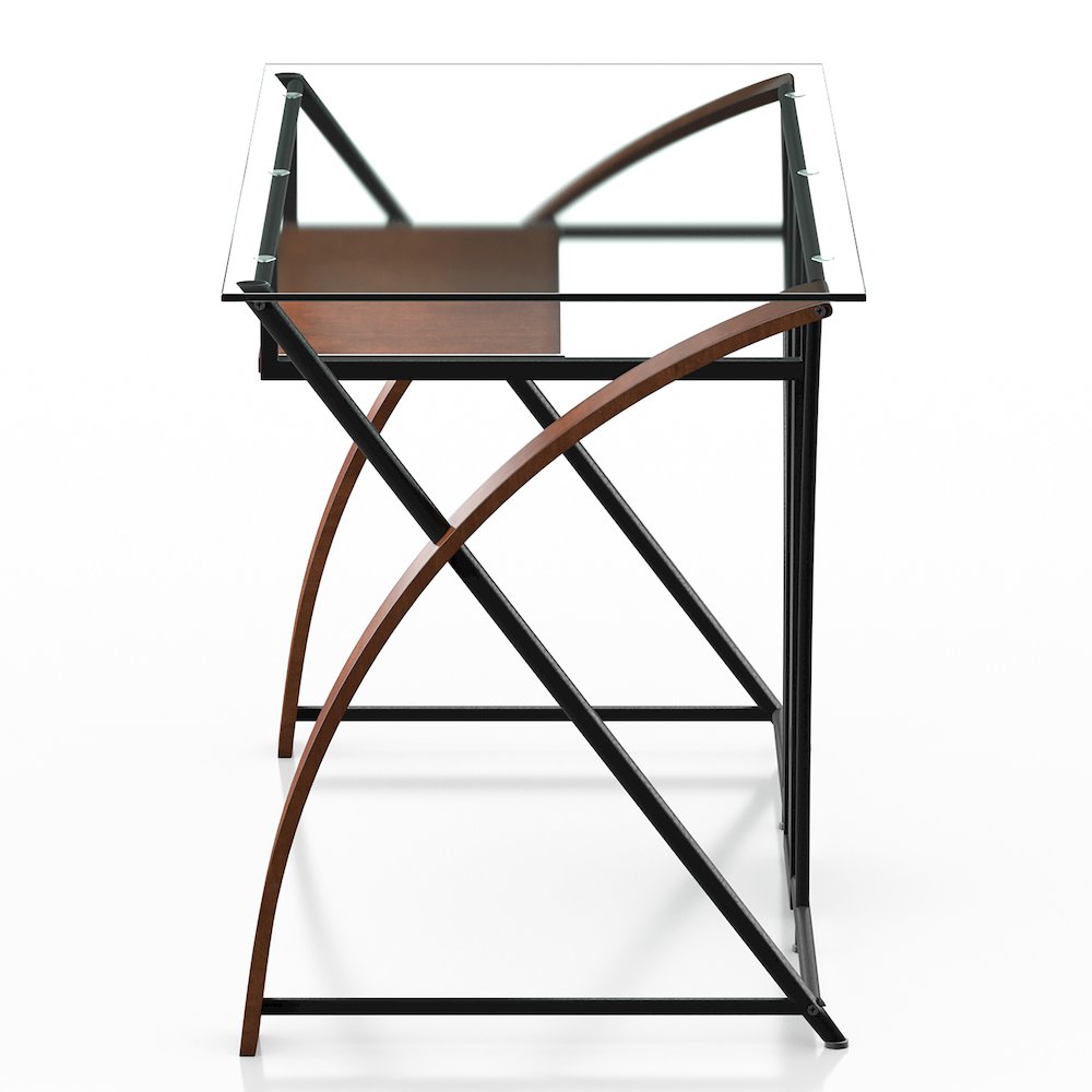 Kyran Contemporary Glass Top Computer Desk in Oak and Black. Picture 3