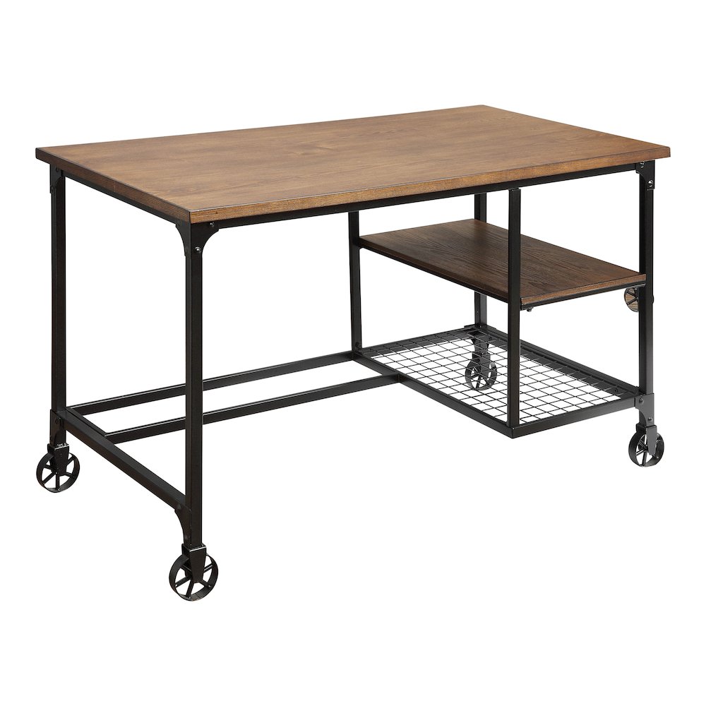 Amtex Metal Computer Desk with Casters in Antique Black. Picture 1