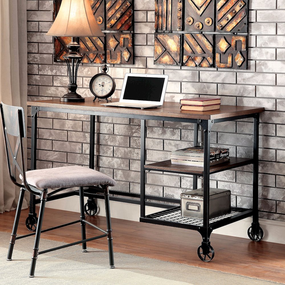 Amtex Metal Computer Desk with Casters in Antique Black. Picture 4