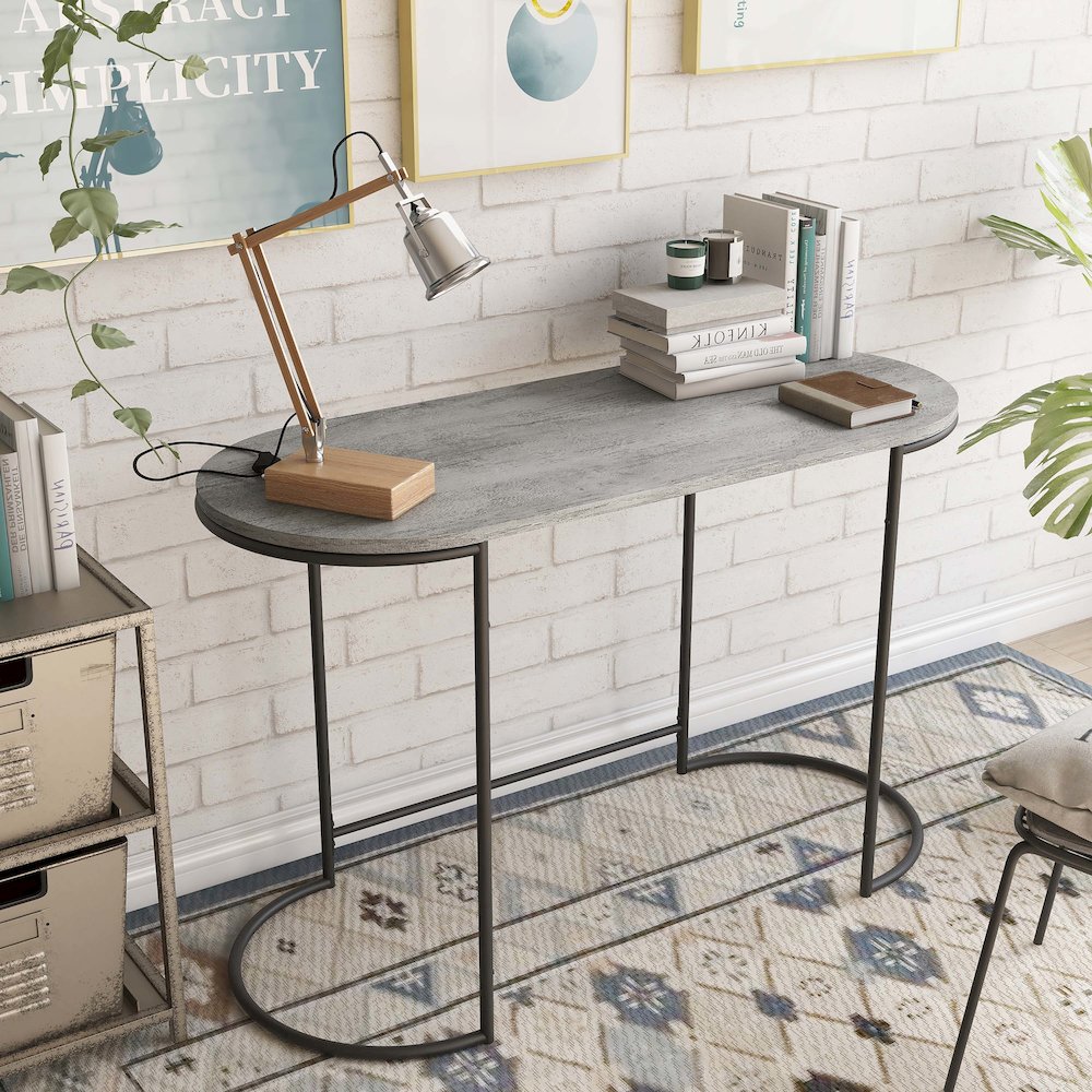 Wasiri Wood Writing Desk in Black and Light Gray. Picture 5