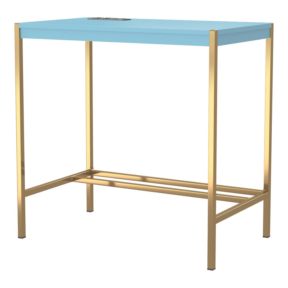 Grae Wood Writing Desk with USB Port in Aruba Blue. Picture 1