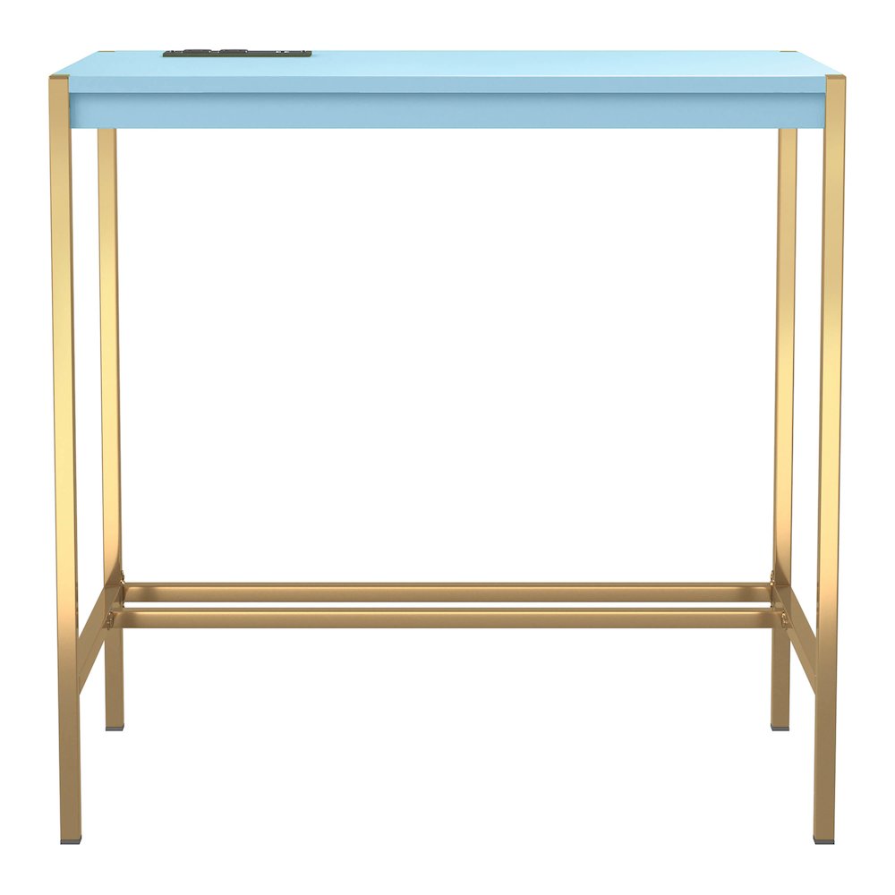 Grae Wood Writing Desk with USB Port in Aruba Blue. Picture 2