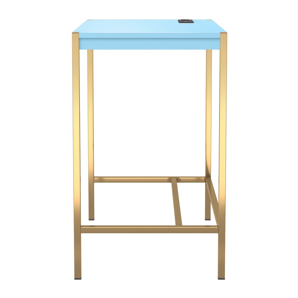 Grae Wood Writing Desk with USB Port in Aruba Blue. Picture 3