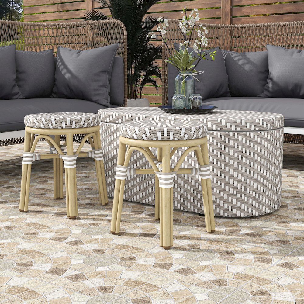 Pagler Aluminum 3pc Wicker Patio Coffee Table and Stool Set. Picture 4