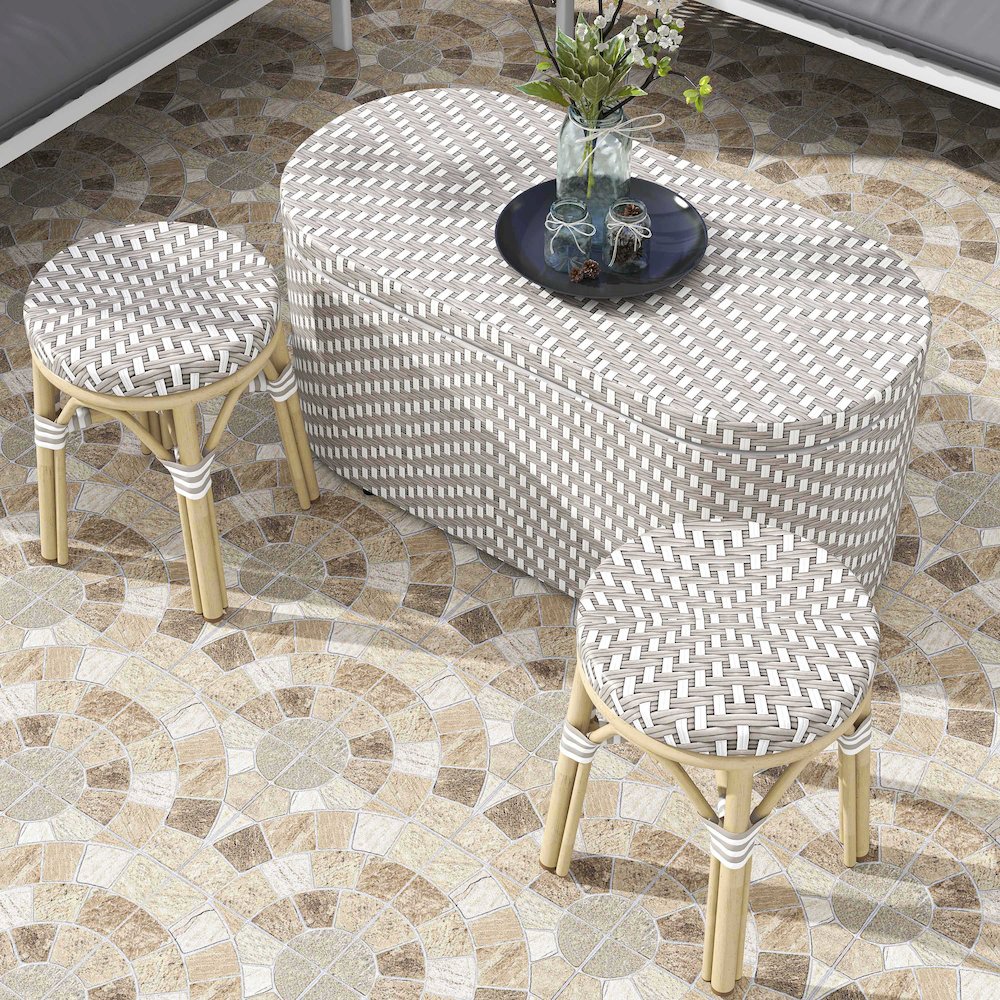 Pagler Aluminum 3pc Wicker Patio Coffee Table and Stool Set. Picture 5