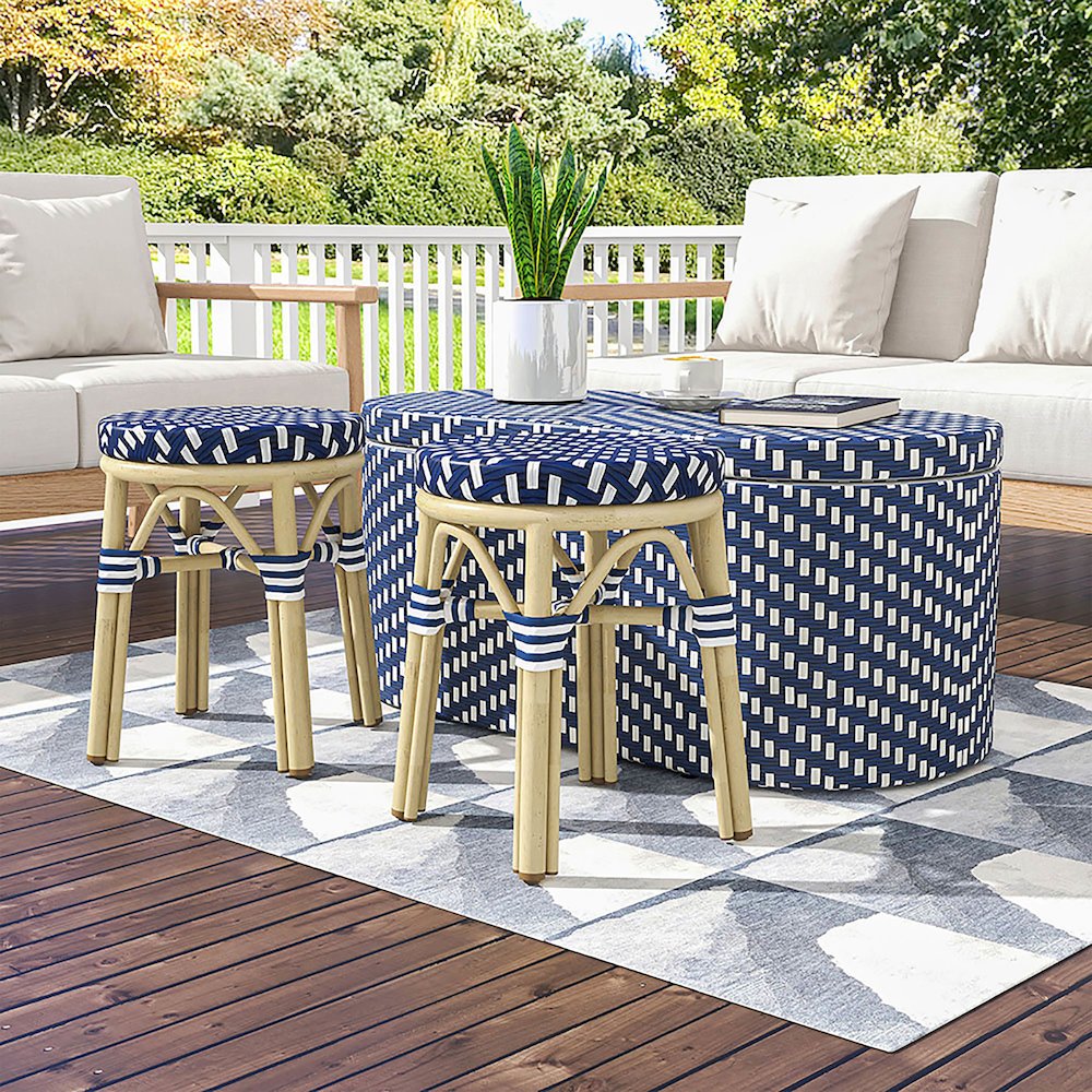 Pagler Aluminum 3pc Wicker Patio Coffee Table and Stool Set. Picture 4