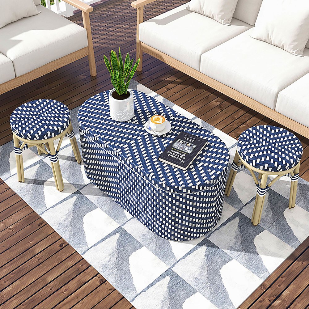 Pagler Aluminum 3pc Wicker Patio Coffee Table and Stool Set. Picture 5