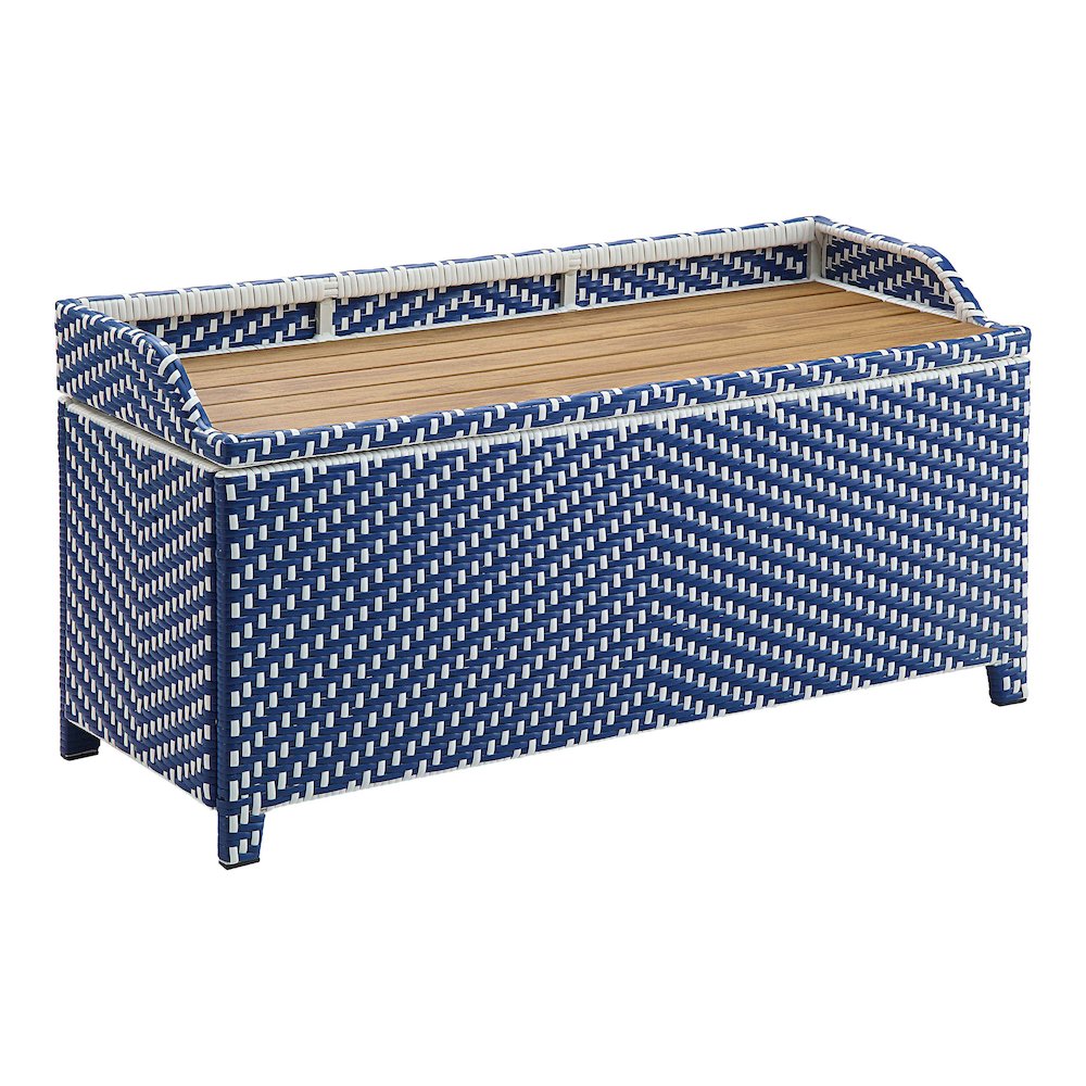 Azur Poolside Outdoor Wicker Metal Storage Bench. Picture 1
