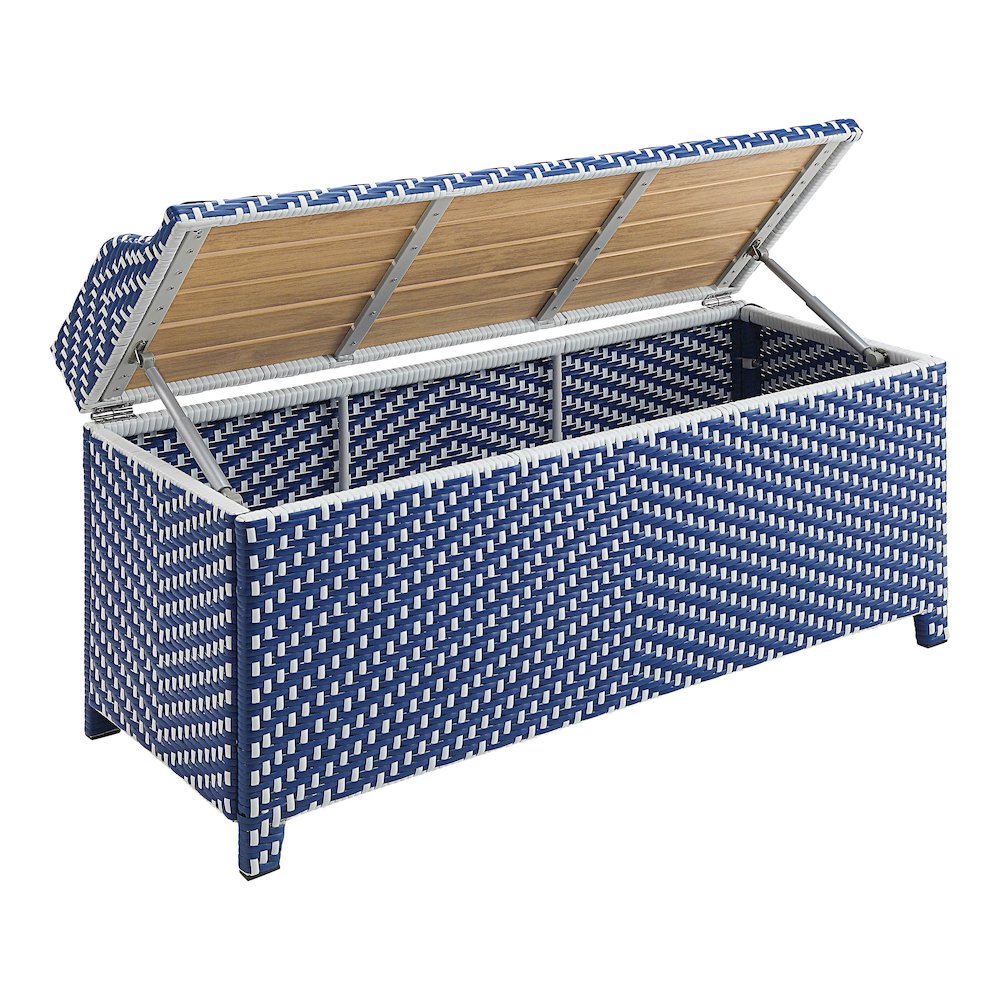 Azur Poolside Outdoor Wicker Metal Storage Bench. Picture 3