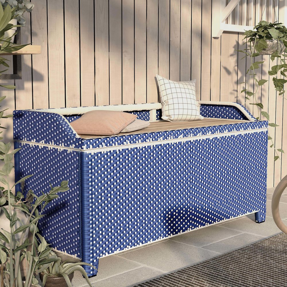Azur Poolside Outdoor Wicker Metal Storage Bench. Picture 4