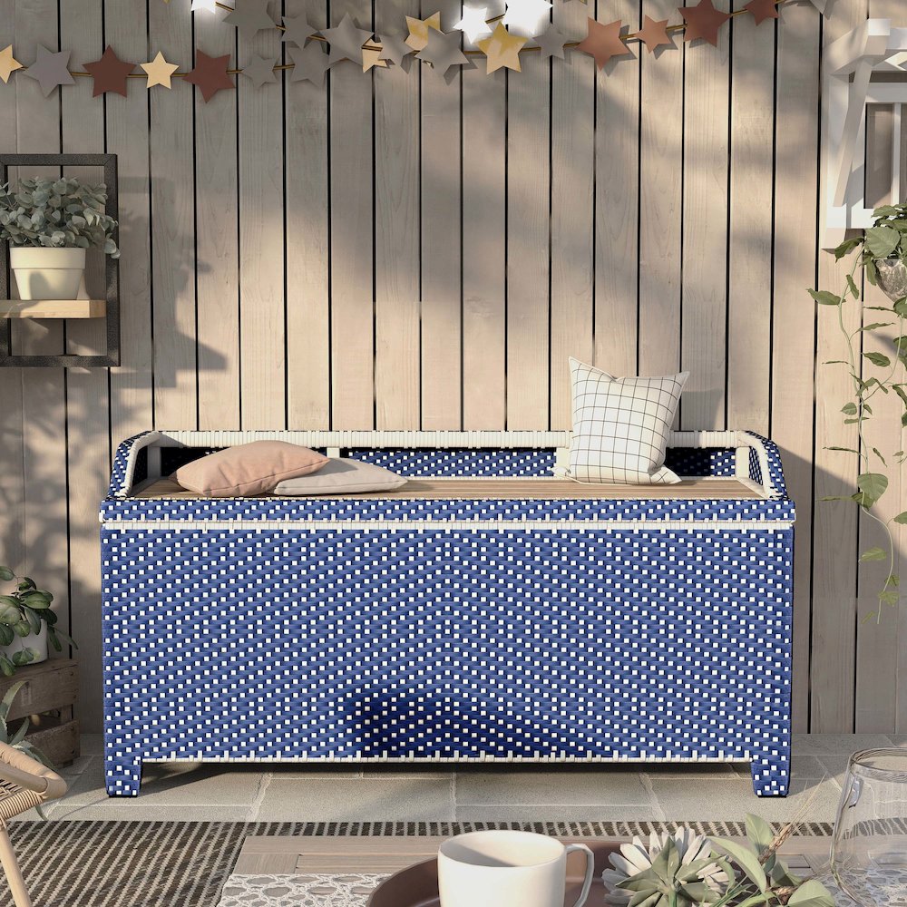 Azur Poolside Outdoor Wicker Metal Storage Bench. Picture 5