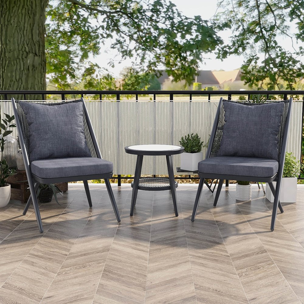 Chauncy Aluminum 3-Piece Outdoor Bistro Set in Gray. Picture 3