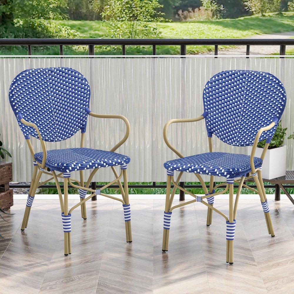 Hamner French Aluminum Patio Armchair in Blue (Set of 2). Picture 4