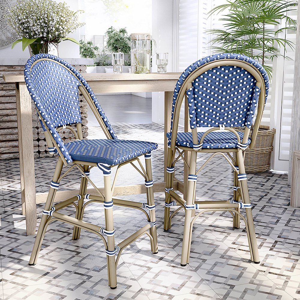 Reo Aluminum Patio Counter Dining Chair in Blue (Set of 2). Picture 4