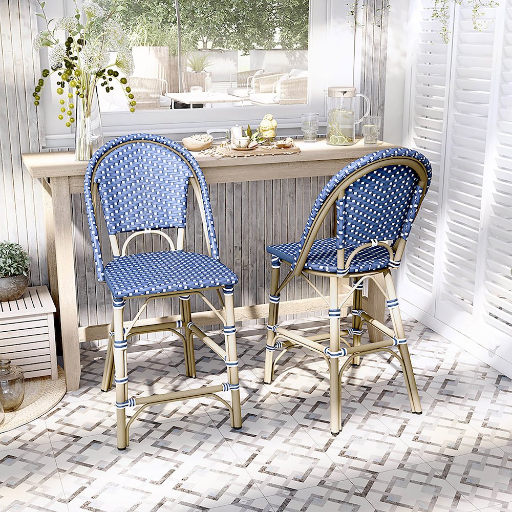 Reo Aluminum Patio Counter Dining Chair in Blue (Set of 2). Picture 5
