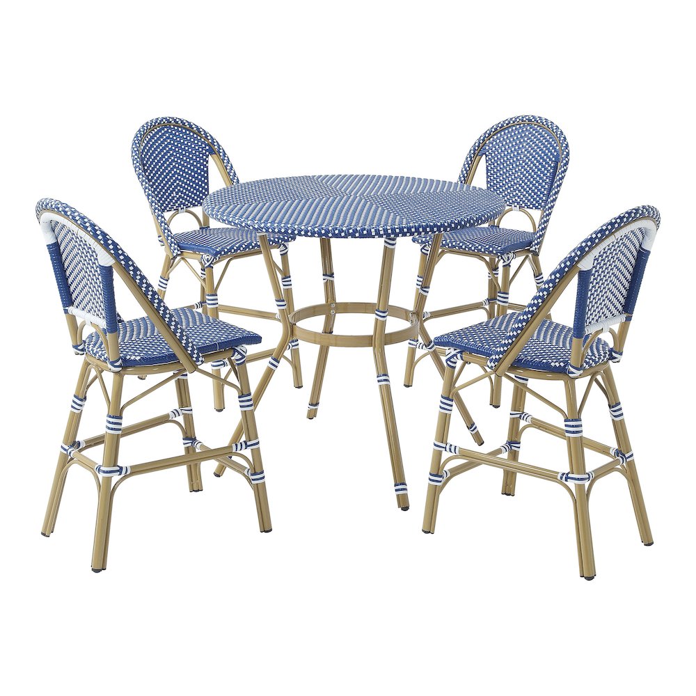 Reo Aluminum 5-Piece Patio Counter Dining Set in Blue. Picture 1