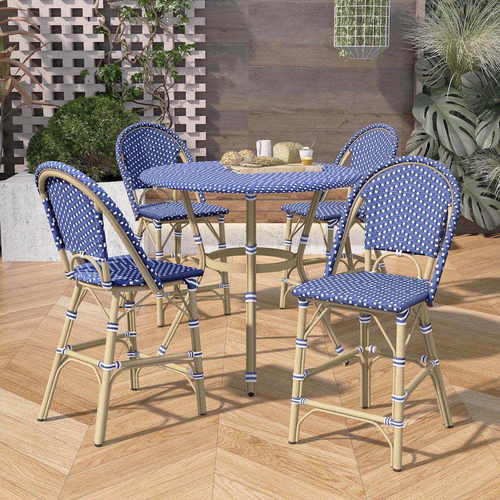 Reo Aluminum 5-Piece Patio Counter Dining Set in Blue. Picture 4