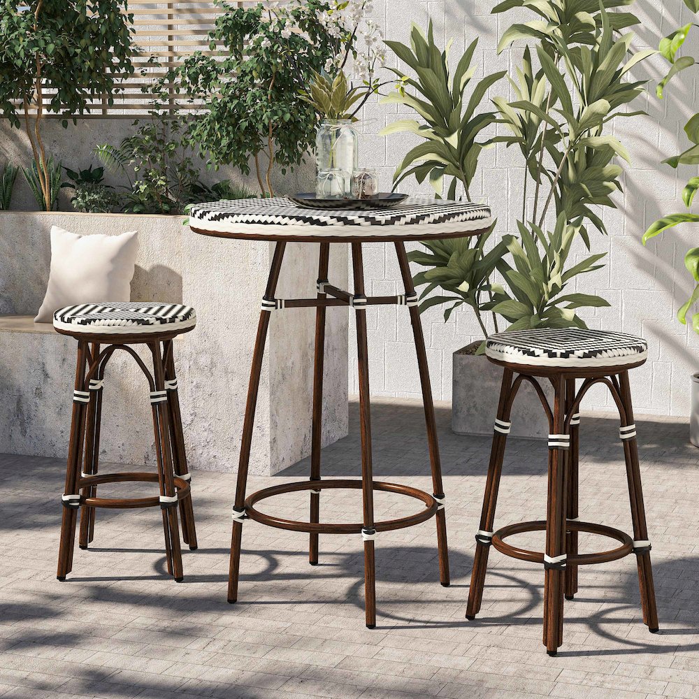 Saginaw Aluminum 3-Piece Patio Dining Table Set in Brown. Picture 4