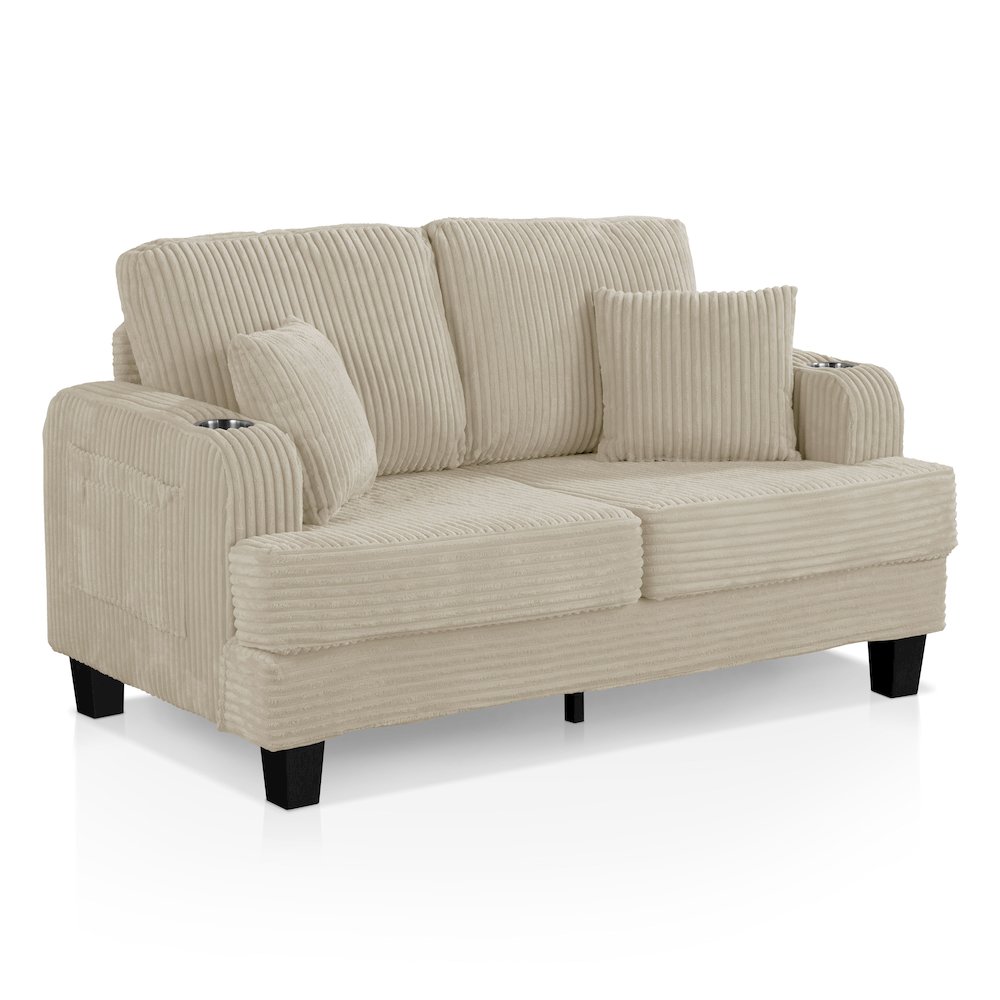 Reese Chenille Loveseat with Cup Holders, Beige. Picture 1