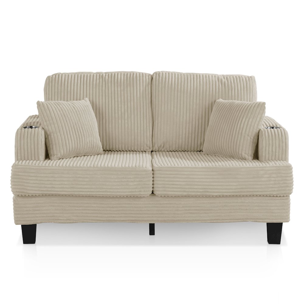 Reese Chenille Loveseat with Cup Holders, Beige. Picture 2