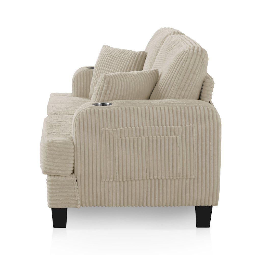 Reese Chenille Loveseat with Cup Holders, Beige. Picture 3