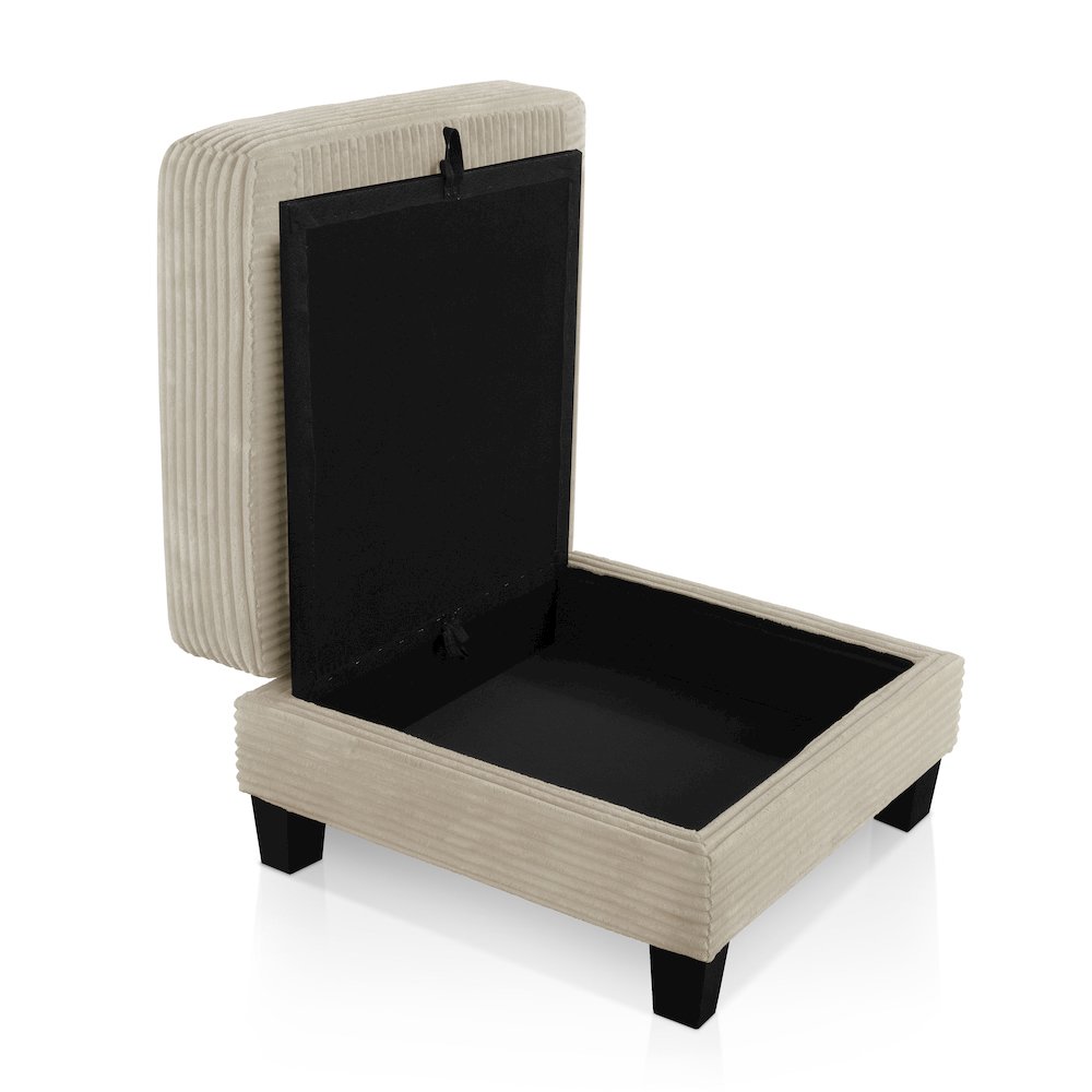 Reese Wood Frame Chenille Storage Ottoman, Beige. Picture 3