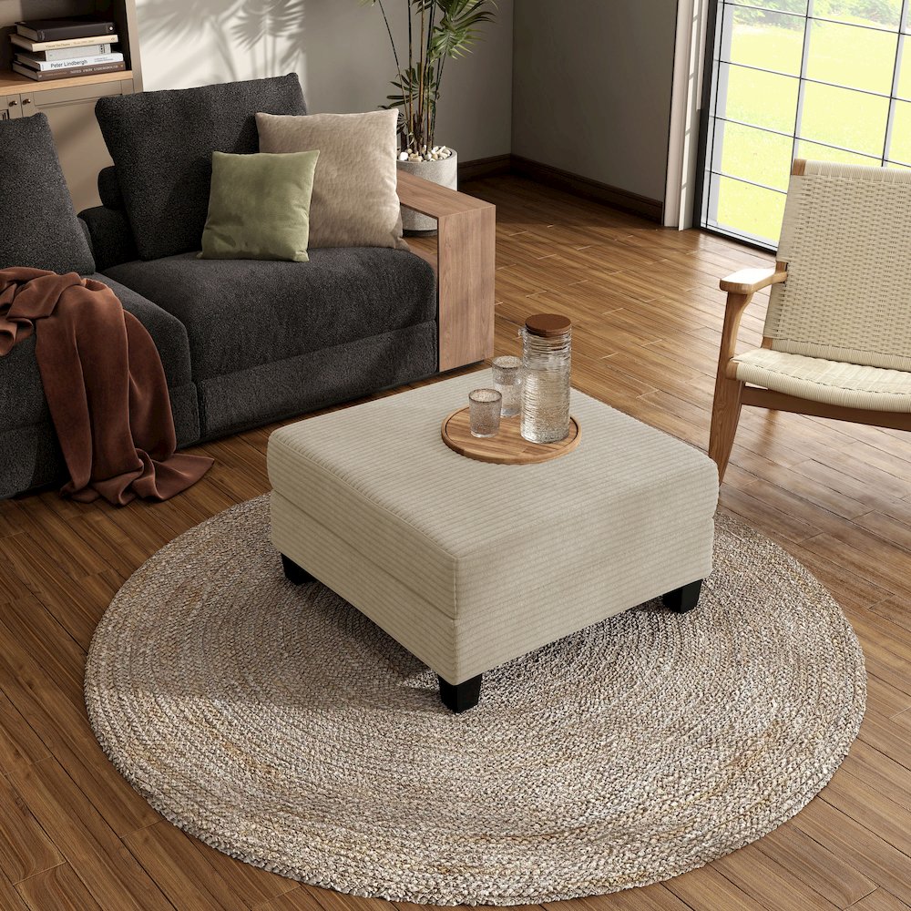 Reese Wood Frame Chenille Storage Ottoman, Beige. Picture 4