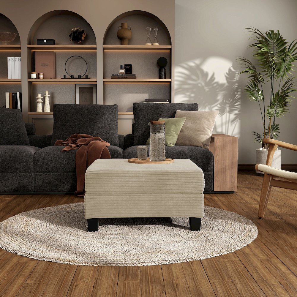 Reese Wood Frame Chenille Storage Ottoman, Beige. Picture 5