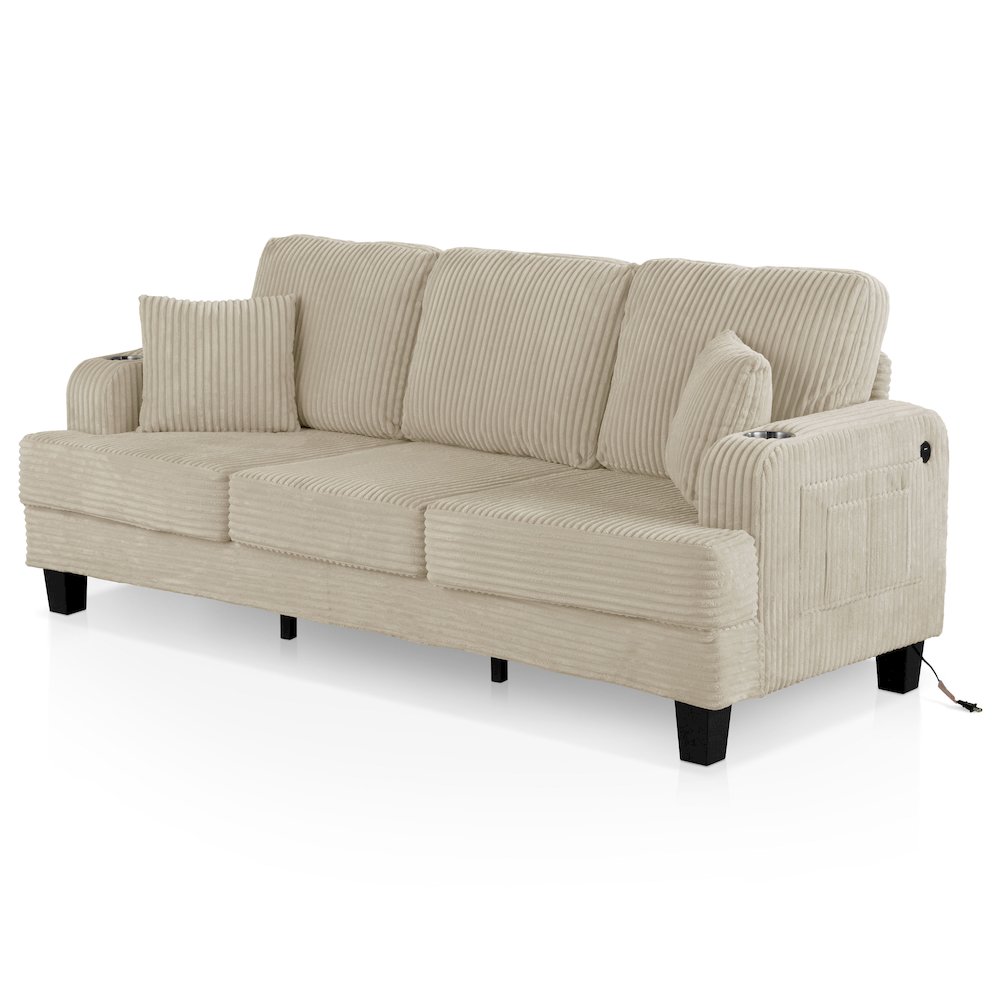 Reese Chenille Sofa with Cup Holders and USBs, Beige. Picture 1