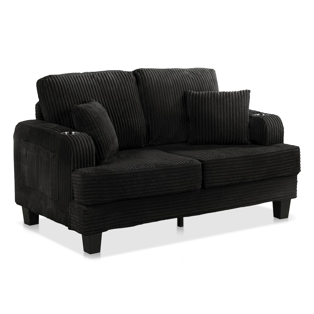 Reese Chenille Loveseat with Cup Holders, Black. Picture 1