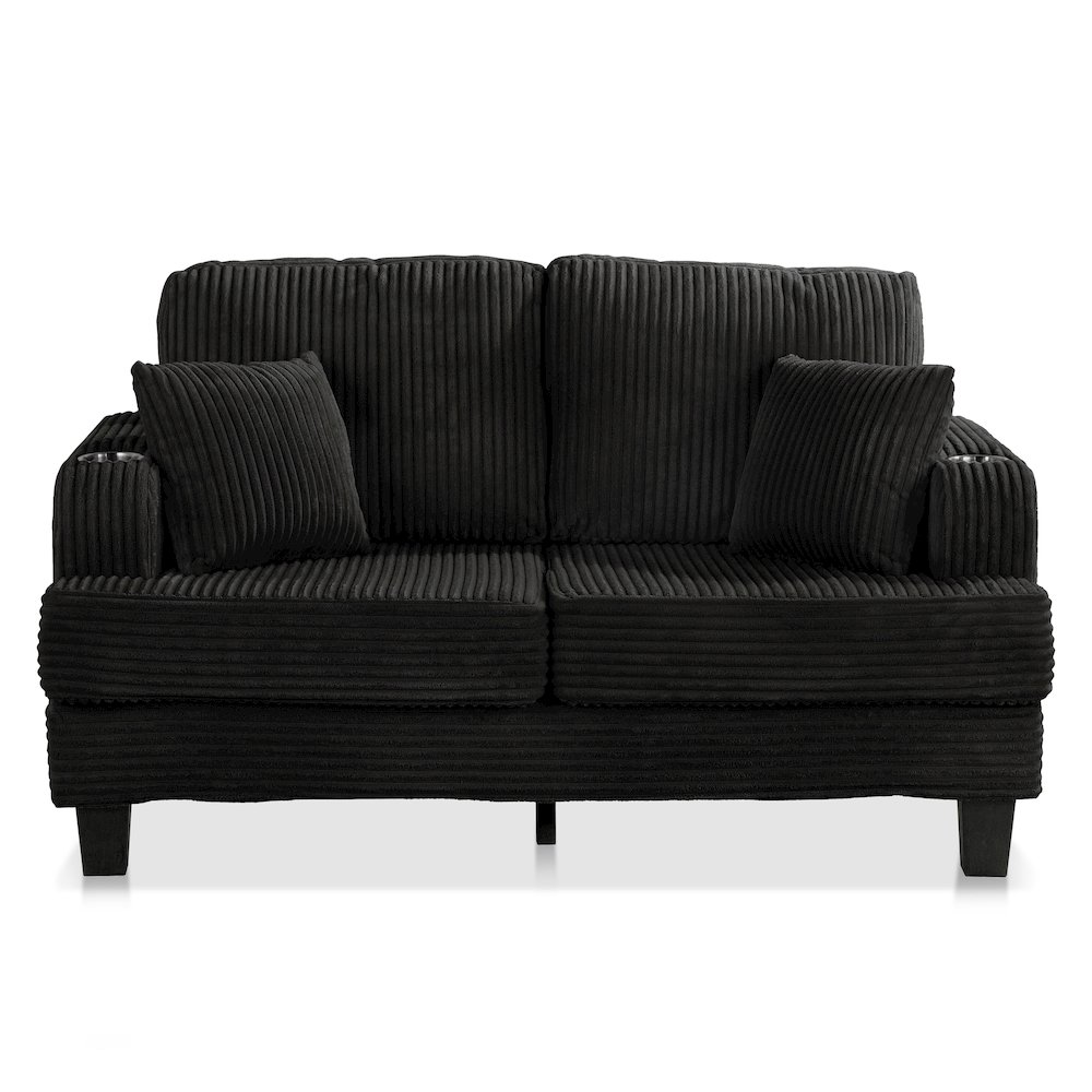 Reese Chenille Loveseat with Cup Holders, Black. Picture 2