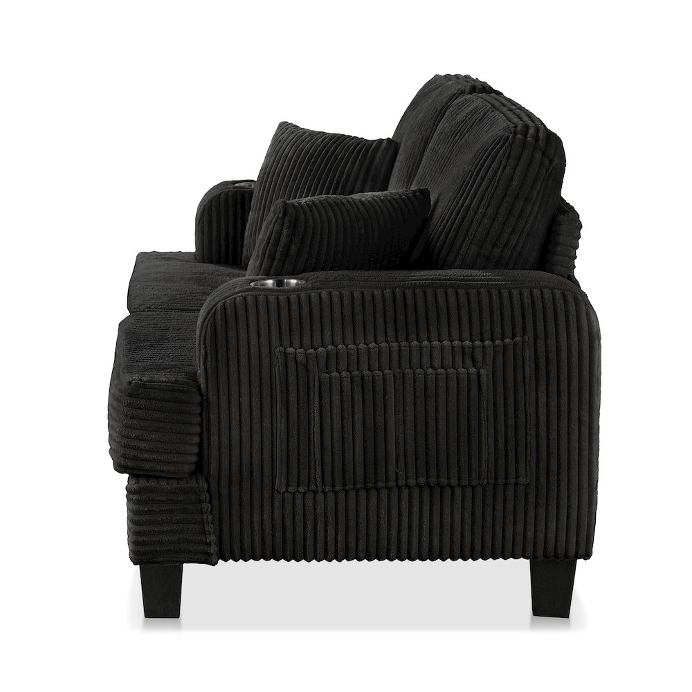 Reese Chenille Loveseat with Cup Holders, Black. Picture 3